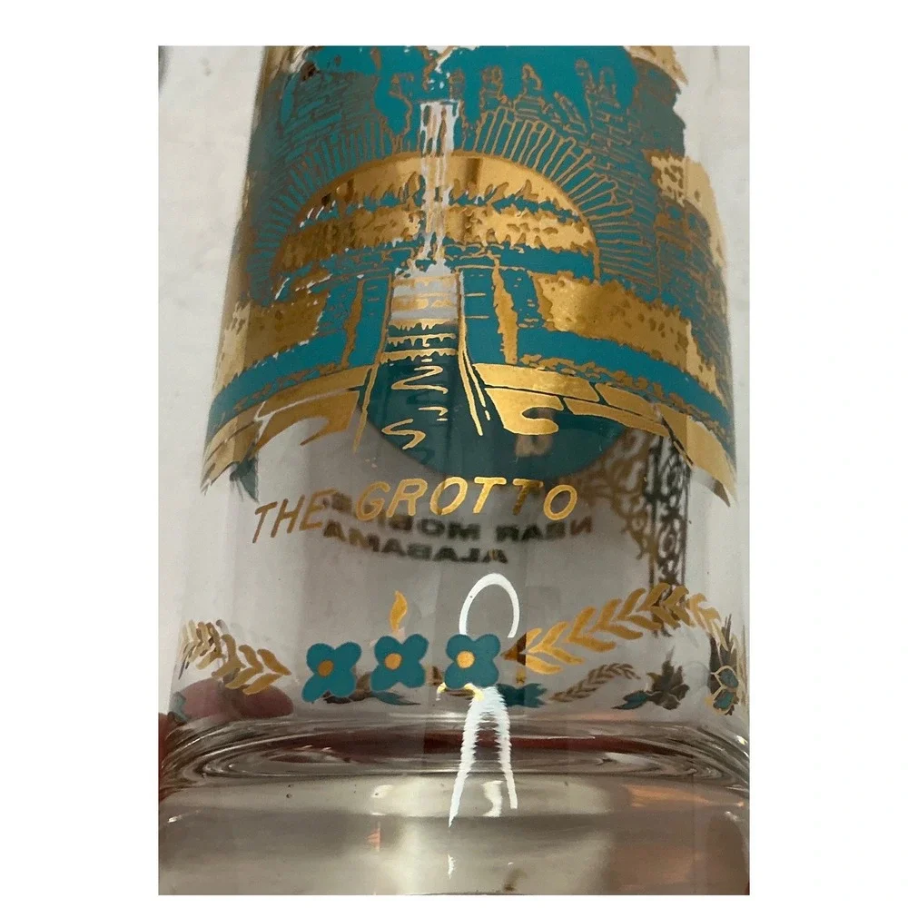 Vintage Souvenir Highball Glasses Busch & Bellingrath Gardens Gold Teal